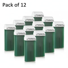 Pack of 12 green containers with white labels on a white background