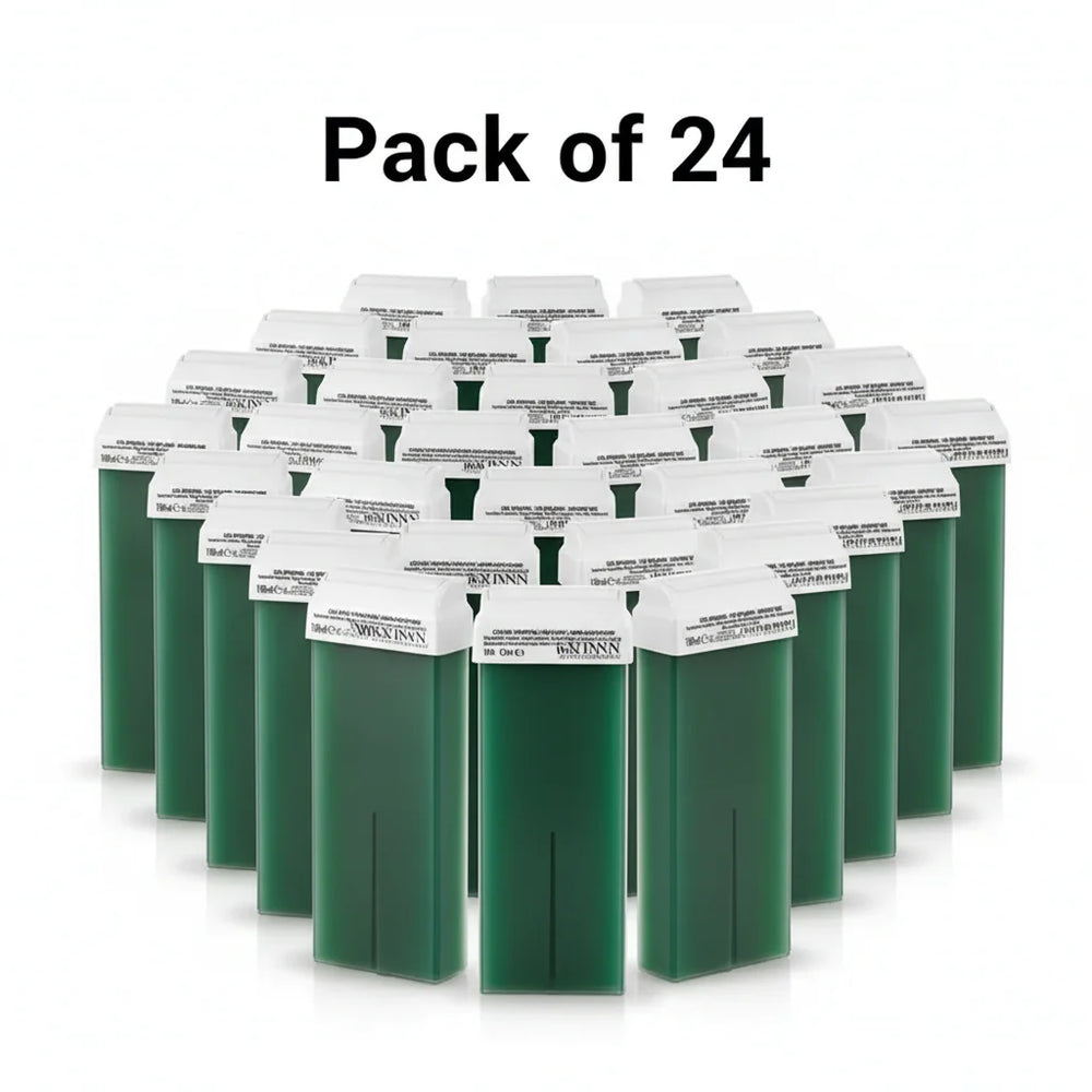 Pack of 24 green containers with white labels on a white background