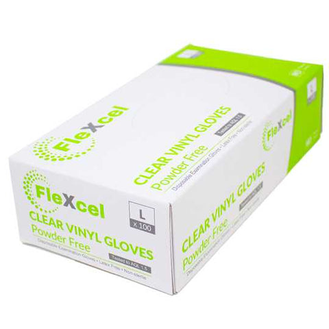 Flexcel Clear Vinyl Gloves powder-free box of 100