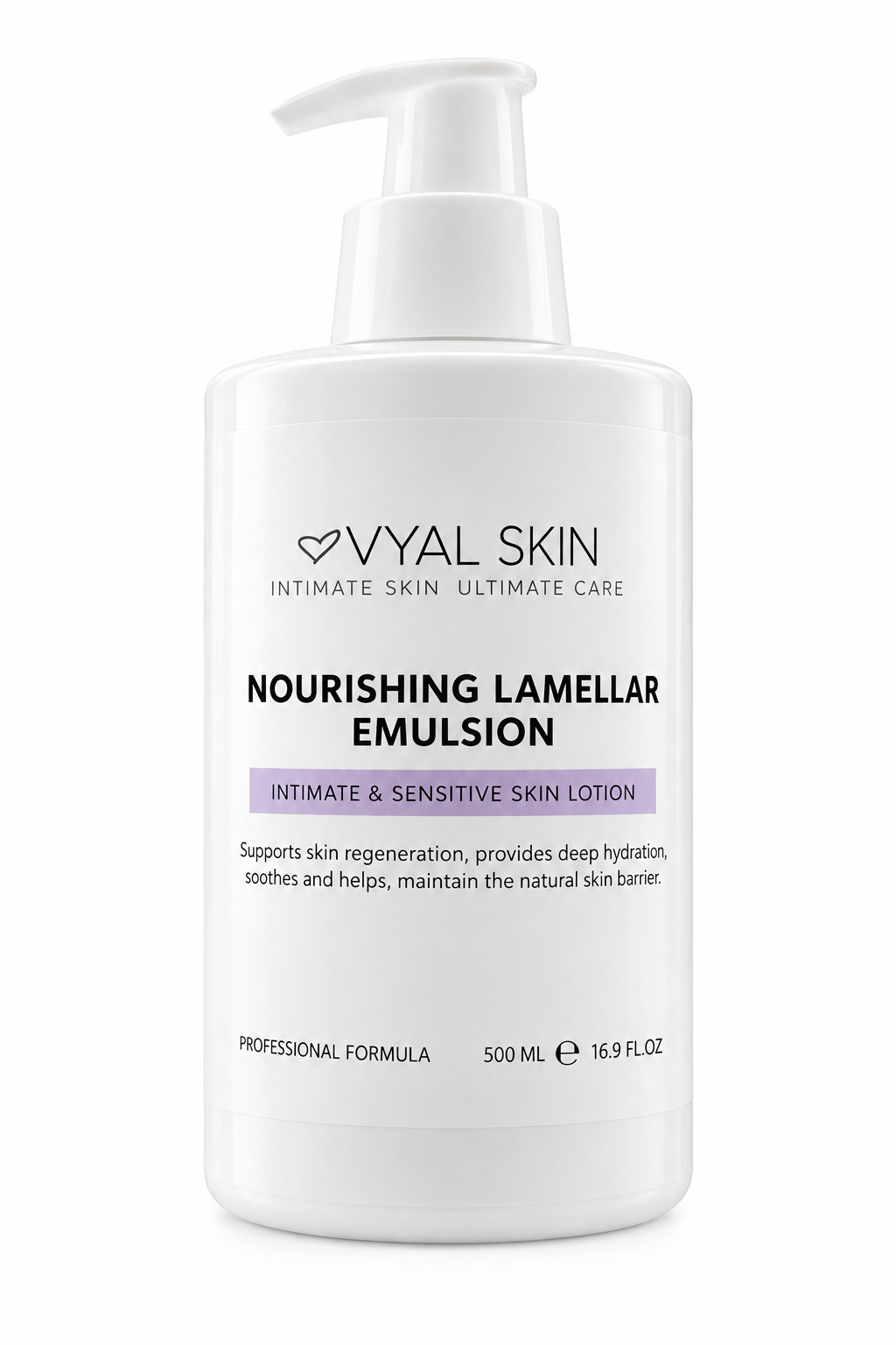 VYAL SKIN Nourishing Lamellar Emulsion 500ml pump bottle – intimate and sensitive skin lotion for deep hydration and skin barrier support