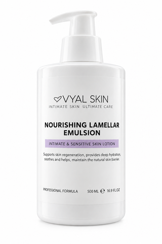 VYAL SKIN Nourishing Lamellar Emulsion 500ml pump bottle – intimate and sensitive skin lotion for deep hydration and skin barrier support