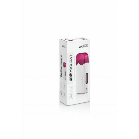 ax Roller Executive Set single cartridge heater retail box – white and pink roll-on wax warmer packaging, professional roll-on waxing system for salon use