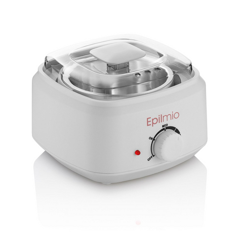 Epilmio Wax Warmer 400ml with transparent lid – white electric wax heater with temperature control dial, ON/MED/HI settings and indicator light, for hard and soft wax, professional salon use