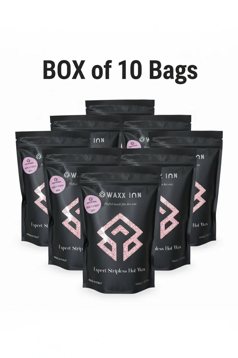 Box of 10 Waxx Inn hot wax bags on a white background