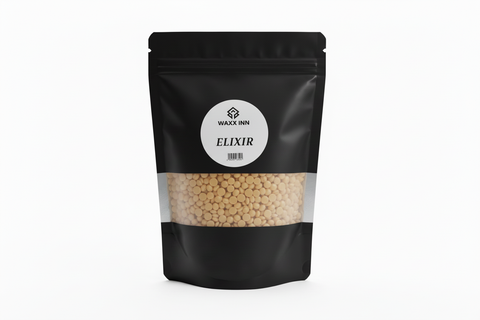 Waxx Inn Elixir Expert Stripless Hot Wax Beads 250g sample pouch – warm golden hard wax beads for all skin types, professional stripless formula made in Italy