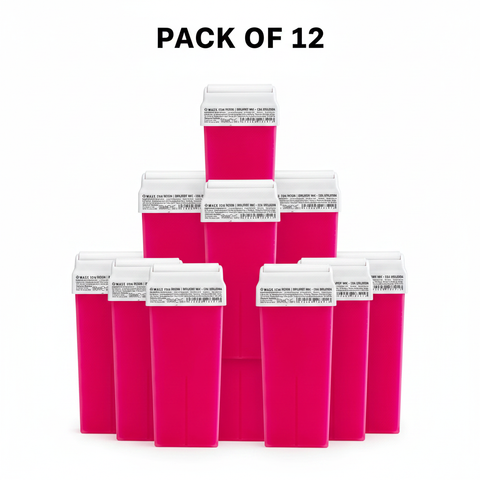Waxx Inn Fuchsia Roll-On Soft Wax Cartridges 100ml pack of 12 – professional roll-on depilatory wax bulk pack for high-volume salon use