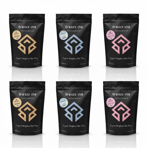 Waxx Inn Mix & Match Salon Starter 6kg bundle – 6 pouches of Expert Stripless Hot Wax beads: 2x Elixir, 2x Curacao and 2x Pink Candy, made in Italy, professional formula for masters and salons