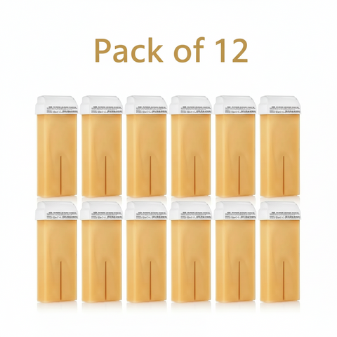 Xanitalia Gold Roll-On Soft Wax Cartridges 100ml pack of 12 – two rows of six golden depilatory wax cartridges, bulk salon supply of professional soft roll-on wax