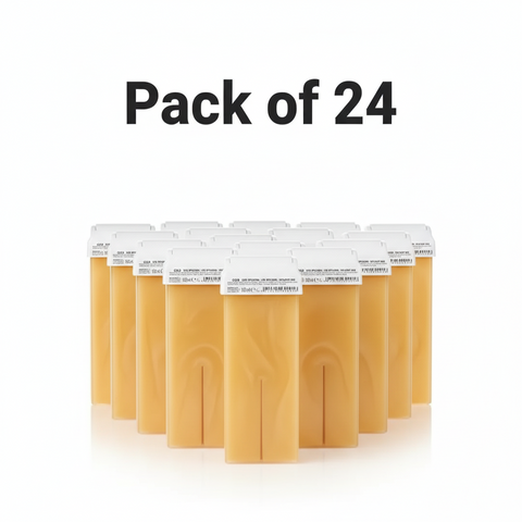 Xanitalia Gold Roll-On Soft Wax Cartridges 100ml pack of 24 – wholesale bulk pack of golden depilatory wax cartridges, professional roll-on soft wax for high-volume salon use