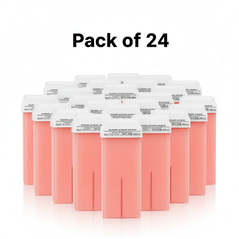 Xanitalia Pink Titanium Roll-On Soft Wax Cartridges 100ml pack of 24 – wholesale bulk pack of 24 pink titanium depilatory wax cartridges, professional soft wax for high-volume salon use