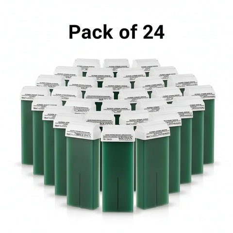 Waxx Inn Chlorophylle Roll-On Soft Wax Cartridges 100ml pack of 24 – bulk wholesale pack of green chlorophyll roll-on wax cartridges for professional masters and salons