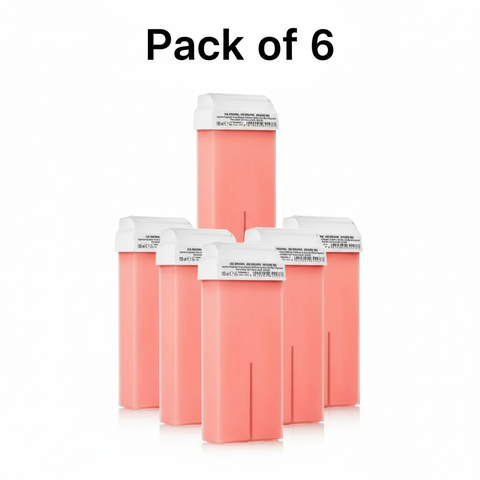 Xanitalia Pink Titanium Roll-On Soft Wax Cartridges 100ml pack of 6 – six pink titanium depilatory wax cartridges arranged in a cluster, professional soft wax for salon use