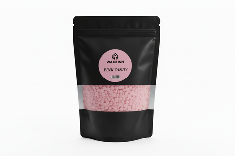 Waxx Inn Pink Candy Expert Stripless Hot Wax Beads 250g sample pouch – soft pink hard wax beads for sensitive skin, professional formula made in Italy