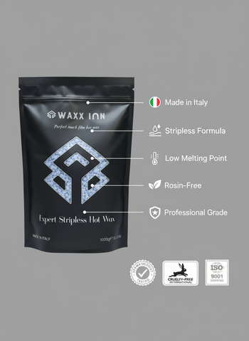Waxx Inn Curaçao Hard Wax Beads product benefits – rosin free, flexible formula, less breakage, suitable for coarse hair on legs, arms, bikini and underarms, made in Italy