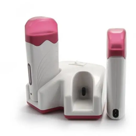 Wax Roller Executive Duo Kit exploded view – dual docking base with one cartridge heater docked and one removed, showing how cartridges slot in and out, professional roll-on wax heater
