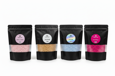 Waxx Inn Wax Sample 250g – four varieties of Expert Stripless Hot Wax beads: Pink Candy, Elixir, Curacao and Fuchsia, try before you buy, made in Italy